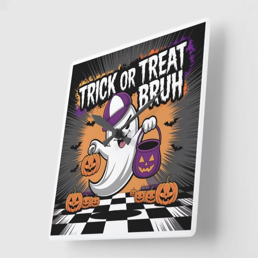 Grappige Halloween Ghost & Pumpkins Vierkante Klok (Hoek)