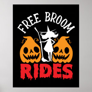 Grappige Halloween Gratis Bezemritten Heks Pompoen Poster