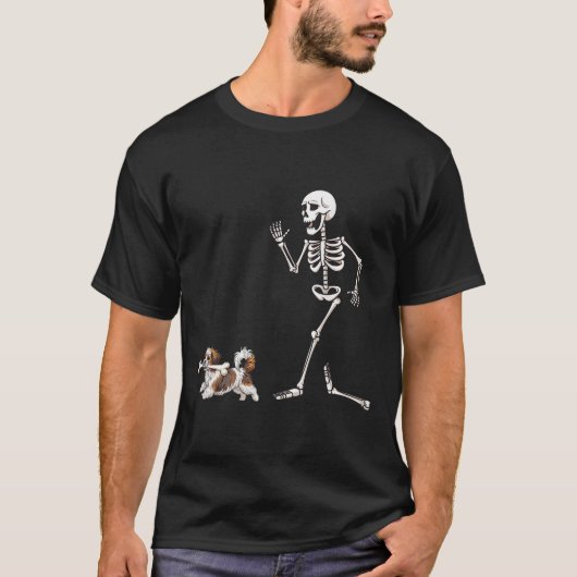 Grappige Halloween Havanezer en Skeleton T-shirt (Voorkant)
