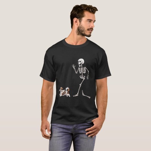 Grappige Halloween Havanezer en Skeleton T-shirt (Voorkant volledig)