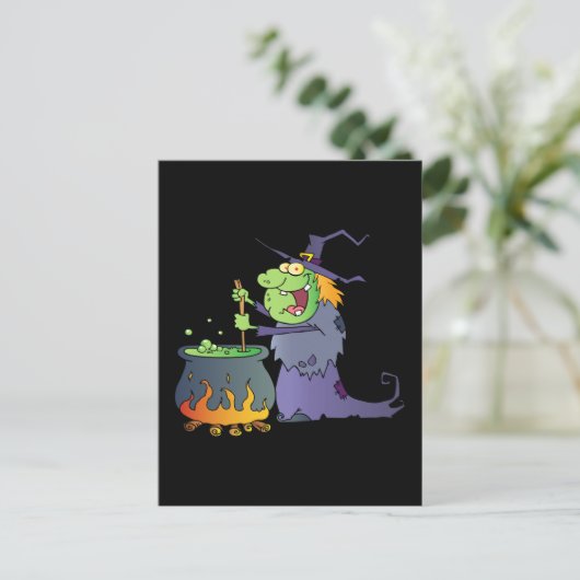 Grappige Halloween heks cartoon Briefkaart (Staand voorkant)