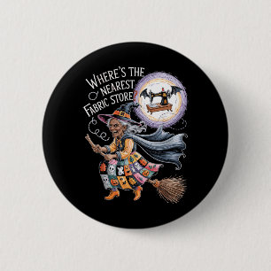 Grappige Halloween Heks Naaien en Stof Liefhebber Ronde Button 5,7 Cm