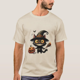 Grappige Halloween Heksenkat met Magische Bezem 🐾 T-shirt