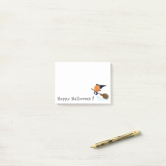Grappige Halloween Heksenpompoen Vliegen Post-it® Notes (Op bureau)