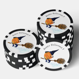 Grappige Halloween Heksenpompoen Vliegende Poker C Chips