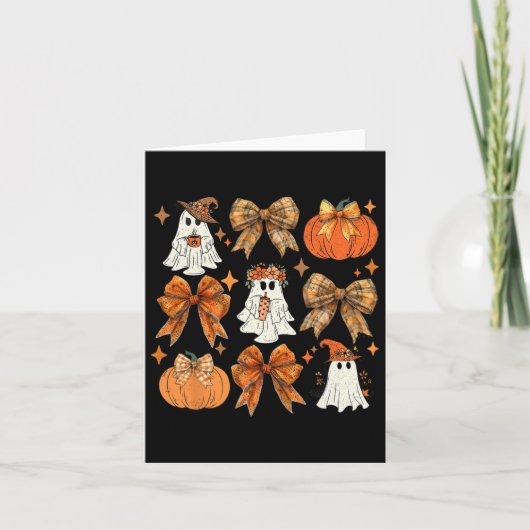 Grappige Halloween Herfst Coquette Bow Pompoen Sch Kaart (Voorkant)