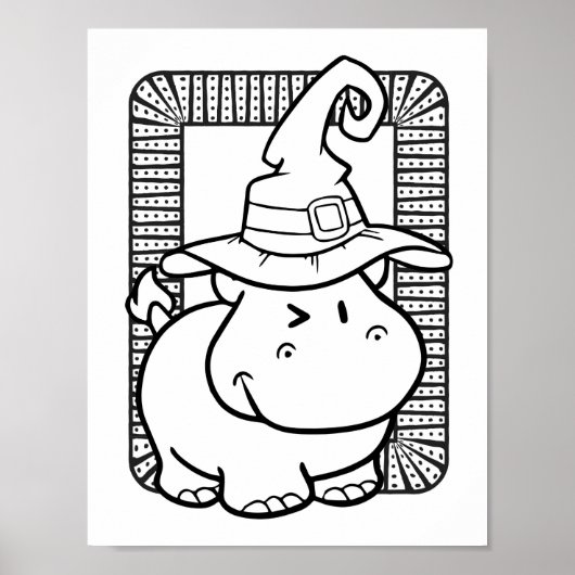 Grappige Halloween Hippo Kleurplaat Poster (Voorkant)