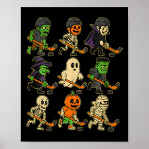 Grappige Halloween-hockeymonsters Griezelige sport Poster