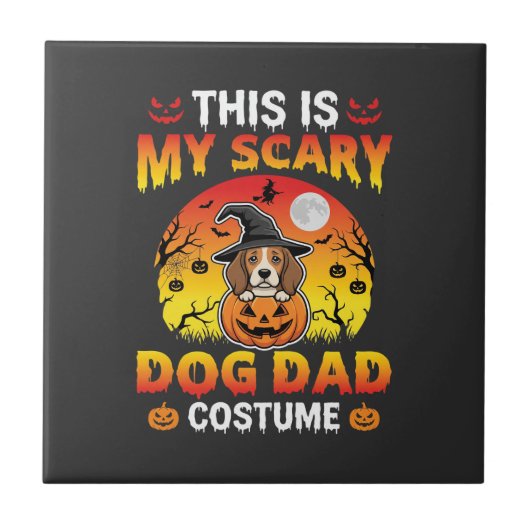 Grappige Halloween Hond Papa Kostuum Heks Beagle Tegeltje (Voorkant)