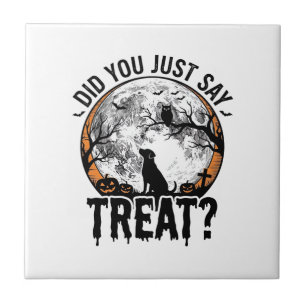 Grappige Halloween Hond Treat Vintage Vector Ontwe Tegeltje