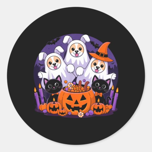 Grappige Halloween-hond verkleed als spook Hallowe Ronde Sticker (Voorkant)