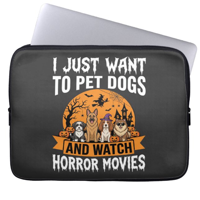 Grappige Halloween Honden Horror Films Vector Laptop Sleeve (Voorkant)