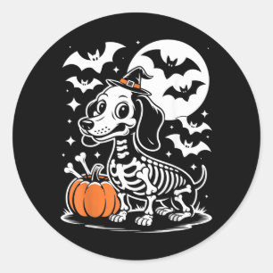 Grappige Halloween Hondskelet Spoken Puppy Botten Ronde Sticker
