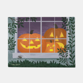Grappige Halloween Jack-o'-lantaarns in het raam Deurmat