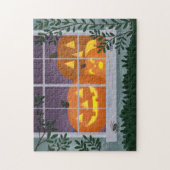 Grappige Halloween Jack-o'-lantaarns in het raam Legpuzzel (Verticaal)