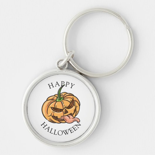 Grappige Halloween Jack O Lantern Pompoen Sleutelhanger (Voorkant)