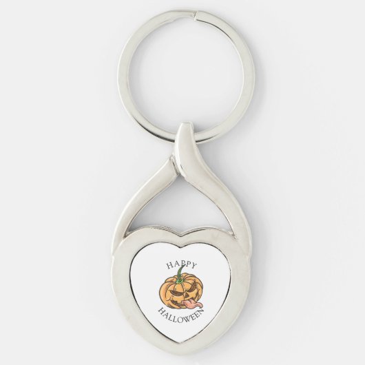 Grappige Halloween Jack O Lantern Pompoen Sleutelhanger (Voorkant)