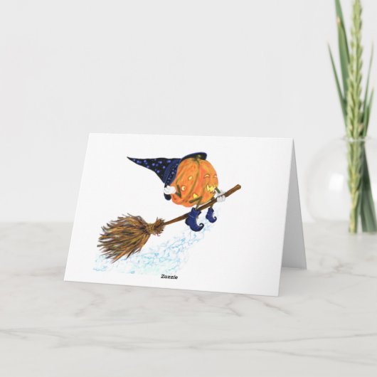 Grappige Halloween Kaart Heksenpompoen Vliegende b (Achterkant)