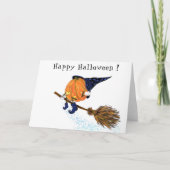 Grappige Halloween Kaart Heksenpompoen Vliegende b (Voorkant)
