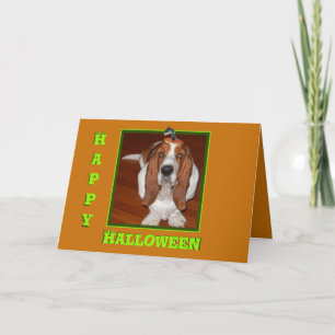 Grappige Halloween Kaart Kaart w / Basset in Pompo