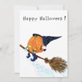 Grappige Halloween Kaart met heks pompoen vliegen (Achterkant)