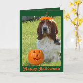 Grappige Halloween Kaart w / Schattigee Basset Hou (Gele Bloem)