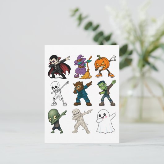 Grappige Halloween karakters dabbing Briefkaart (Staand voorkant)