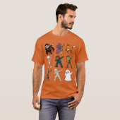 Grappige Halloween karakters dabbing T-shirt (Voorkant volledig)