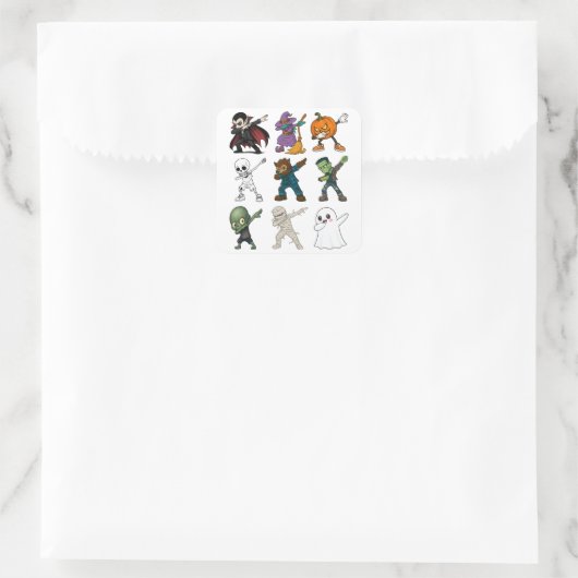 Grappige Halloween karakters dabbing Vierkante Sticker (Tas)