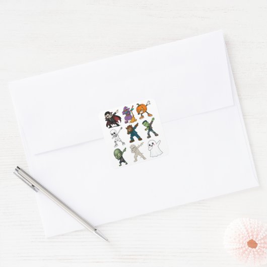 Grappige Halloween karakters dabbing Vierkante Sticker (Envelop)