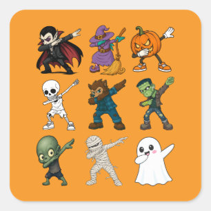 Grappige Halloween karakters dabbing Vierkante Sticker