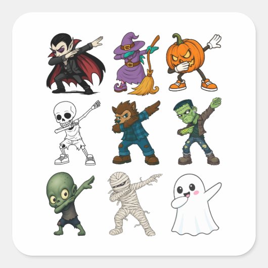 Grappige Halloween karakters dabbing Vierkante Sticker (Voorkant)