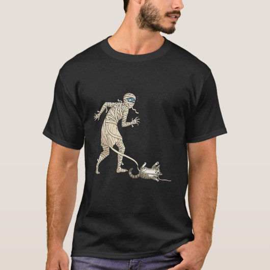 Grappige Halloween Kat en Mummie T-shirt (Voorkant)