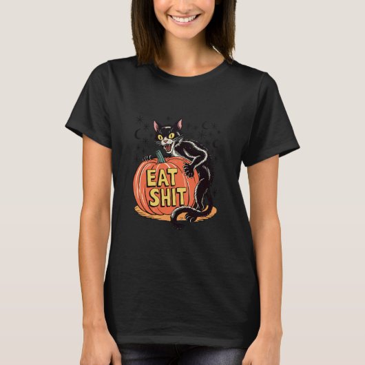 Grappige Halloween kat en pompoen T-shirt (Voorkant)