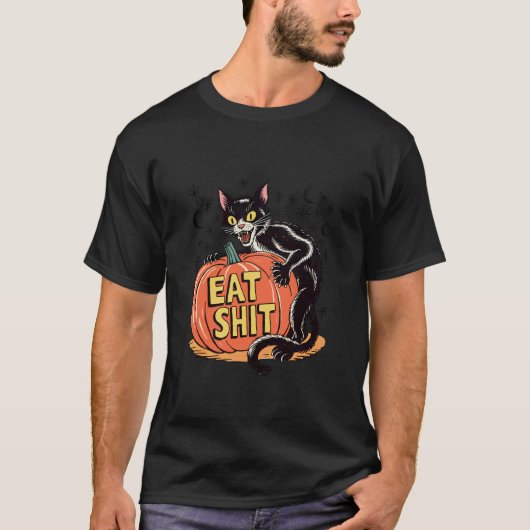 Grappige Halloween kat en pompoen T-shirt (Voorkant)