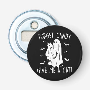 Grappige Halloween Kat Geest Vergeet Snoep Geef Mi Button Flesopener