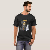 Grappige Halloween Kat Grim Reaper Geest Hoek Kitt T-shirt (Voorkant volledig)