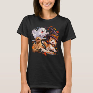 Grappige Halloween Kat Jaagt op Heksenhoed Geest H T-shirt