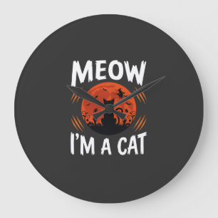 Grappige Halloween Kat Maan Silhouet Grafisch Grote Klok