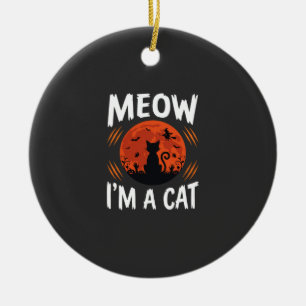 Grappige Halloween Kat Maan Silhouet Grafisch Keramisch Ornament