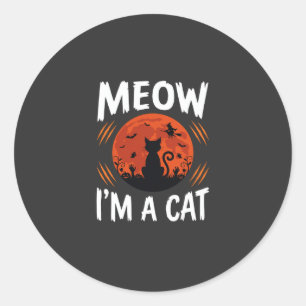 Grappige Halloween Kat Maan Silhouet Grafisch Ronde Sticker