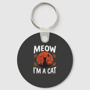 Grappige Halloween Kat Maan Silhouet Grafisch Sleutelhanger