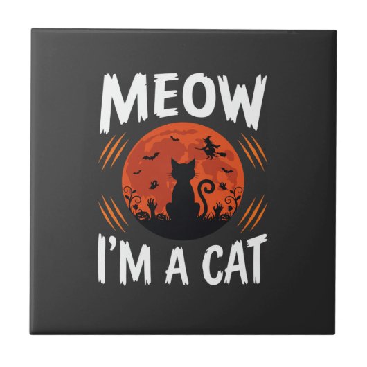 Grappige Halloween Kat Maan Silhouet Grafisch Tegeltje (Voorkant)