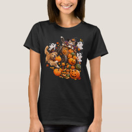 Grappige Halloween Kat Pompoen Kar Chaos Hond Redd T-shirt