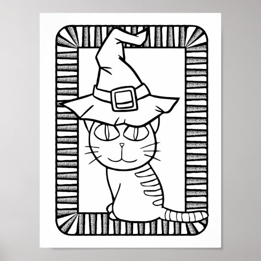 Grappige Halloween Kat Staande Kleurplaat Poster (Voorkant)