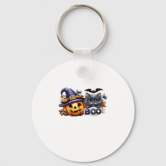 Grappige Halloween-kat sticker � Heksenhoed, Pompo Sleutelhanger (Voorkant)