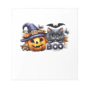 Grappige Halloween Kat Sticker Heksenhoed, Pompoe Notitieblok