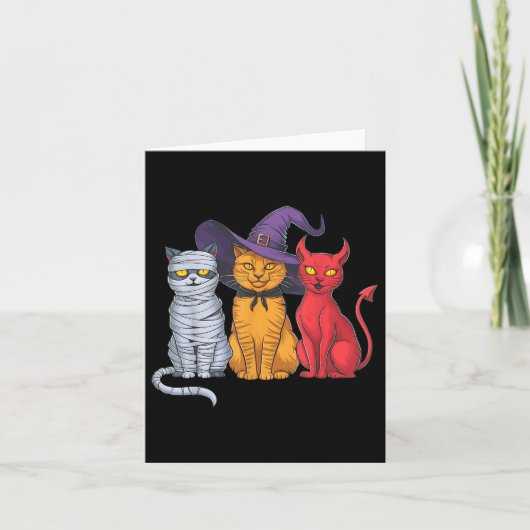 Grappige Halloween Kat Trio Kostuum Heks Mummy Dev Kaart (Voorkant)