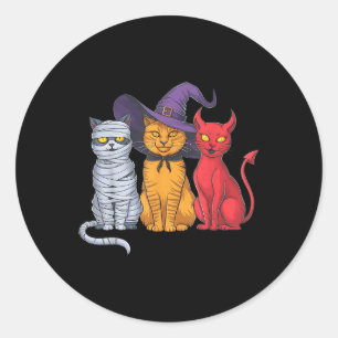 Grappige Halloween Kat Trio Kostuum Heks Mummy Dev Ronde Sticker