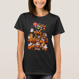 Grappige Halloween Kat Verkeersagent Pompoen Parad T-shirt